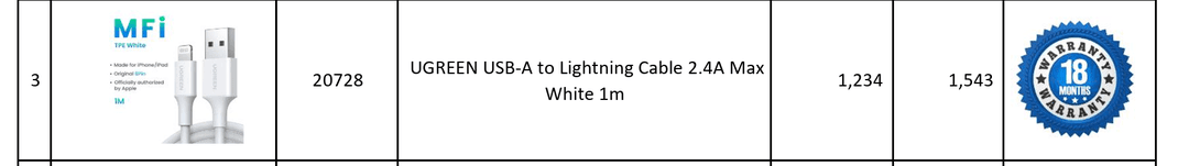 UGREEN 20728 USB-A to Lightning Cable 1m - alternate