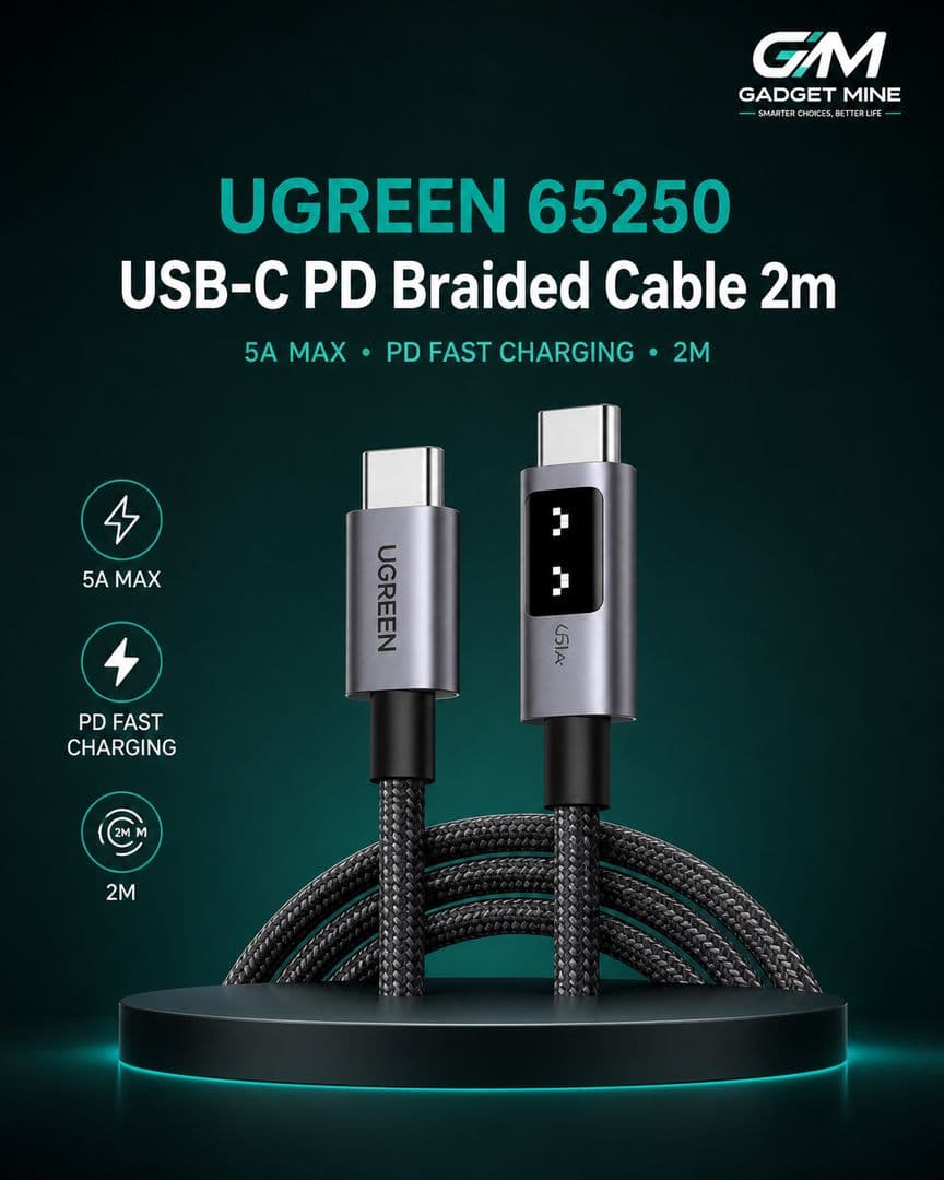 UGREEN USB-C to USB-C PD Fast Charging Braided Cable 5A 2m