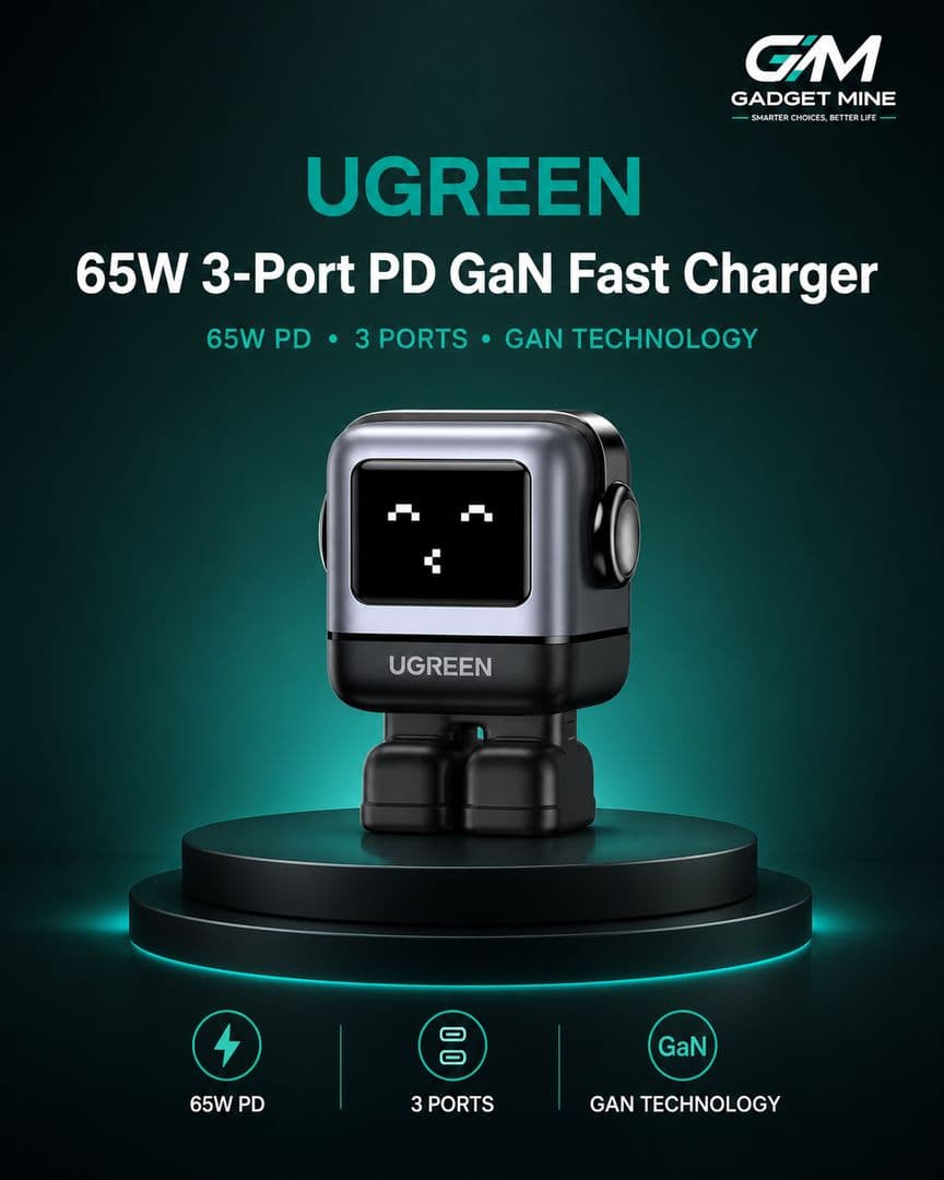 UGREEN 65W 3-Port PD GaN Fast Charger US Space Gray