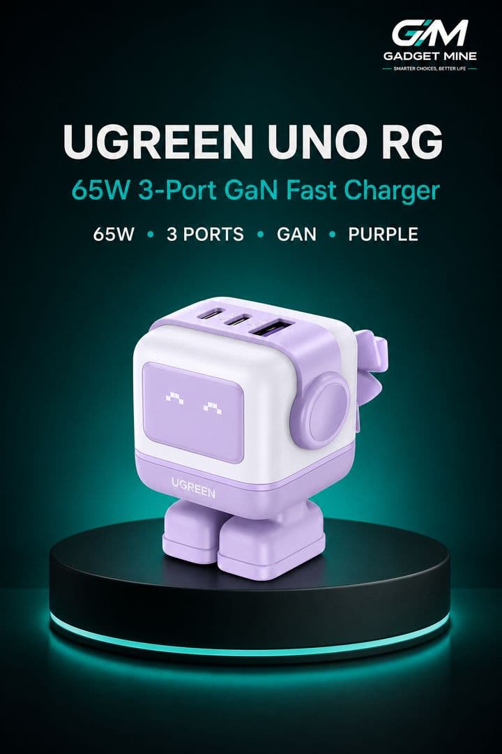 UGREEN Uno RG 65W 3-Port GaN Fast Charger US Purple