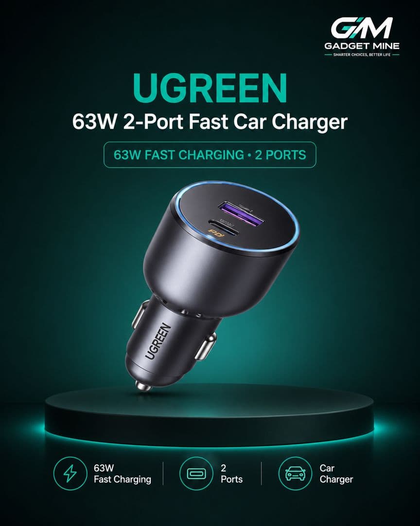 UGREEN 63W 2-Port Fast Car Charger