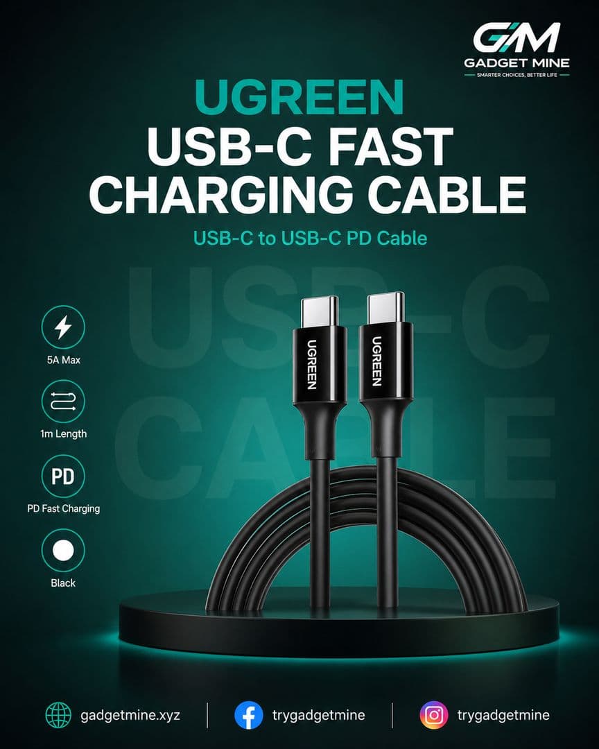 UGREEN USB-C to USB-C PD Fast Charging Cable 5A 1m Black