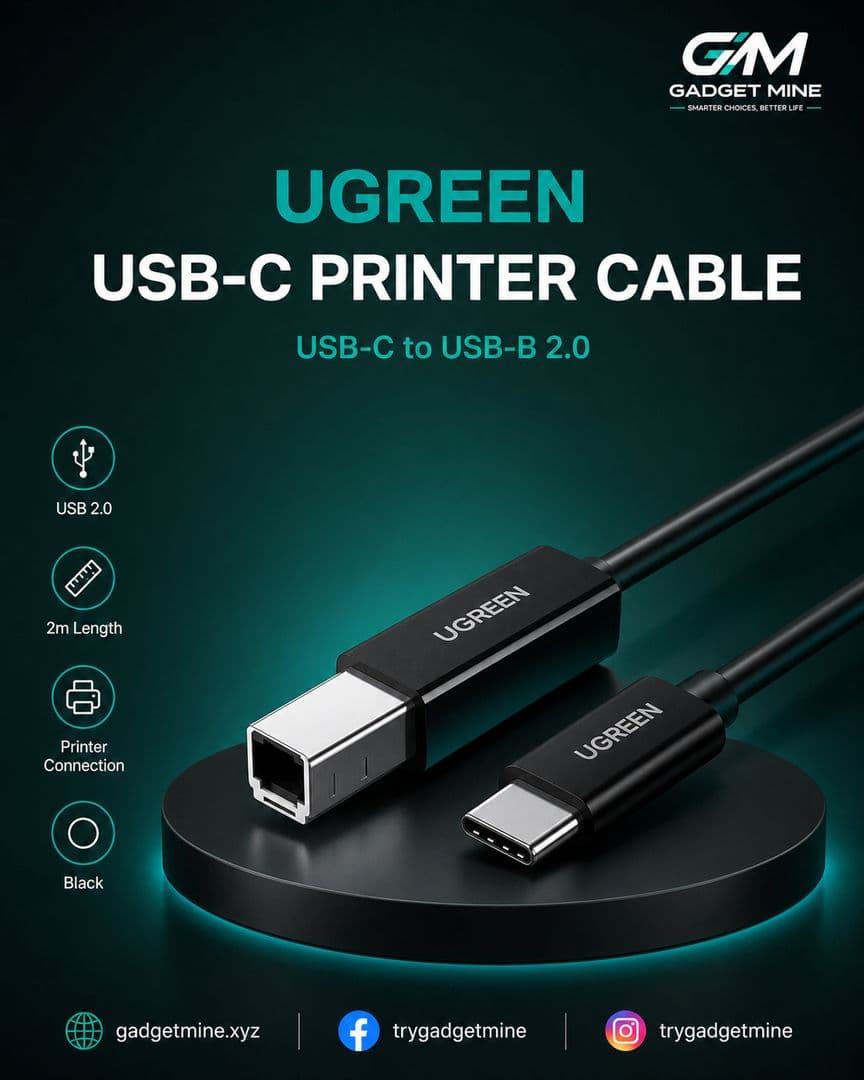 UGREEN USB-C to USB-B 2.0 Printer Cable 2m Black