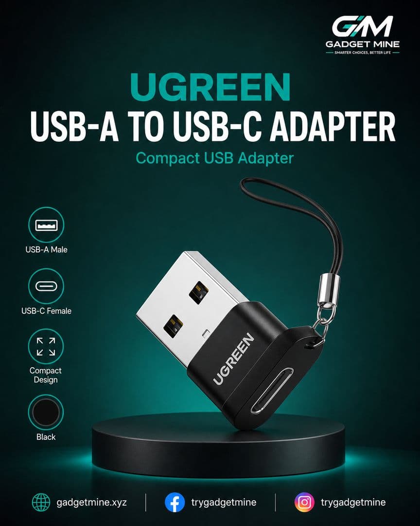 UGREEN USB-A Male to USB-C Female Adapter Black