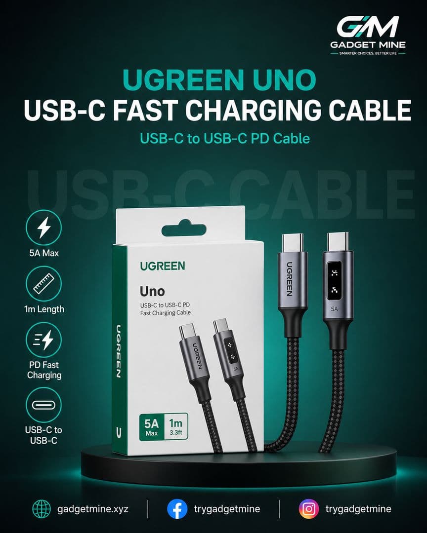 UGREEN Uno USB-C to USB-C PD Fast Charging Cable 5A 1m