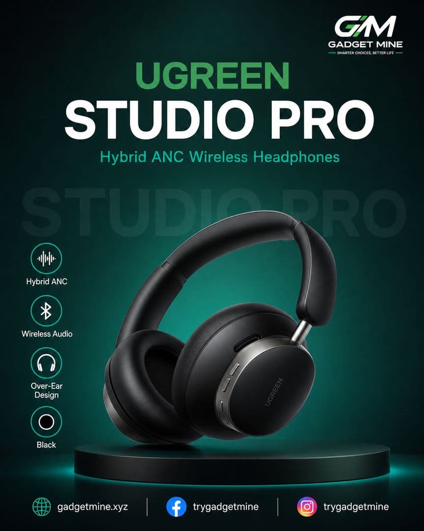 UGREEN Studio Pro Hybrid Active Noise-Cancelling Headphones Black