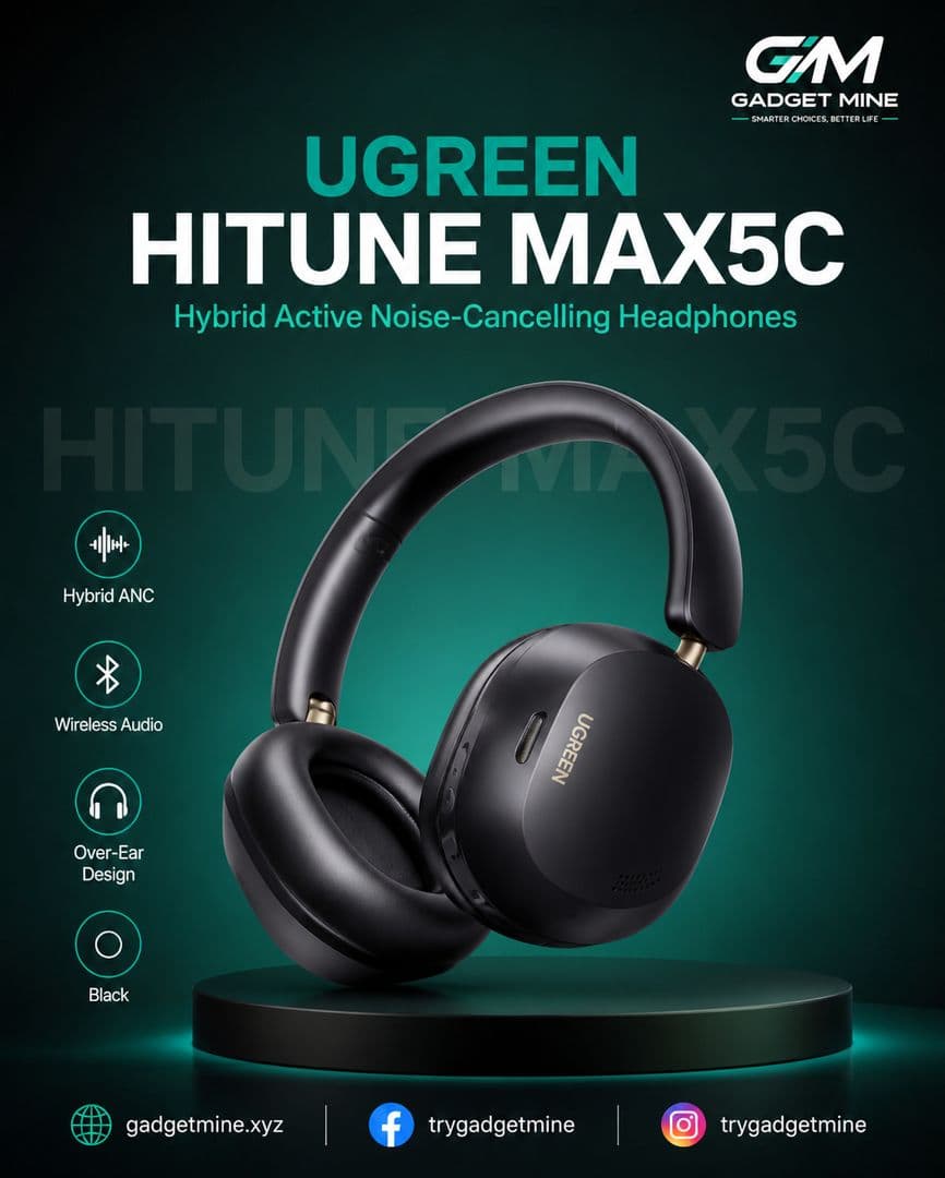 UGREEN HiTune Max5c Hybrid Active Noise-Cancelling Headphones Black