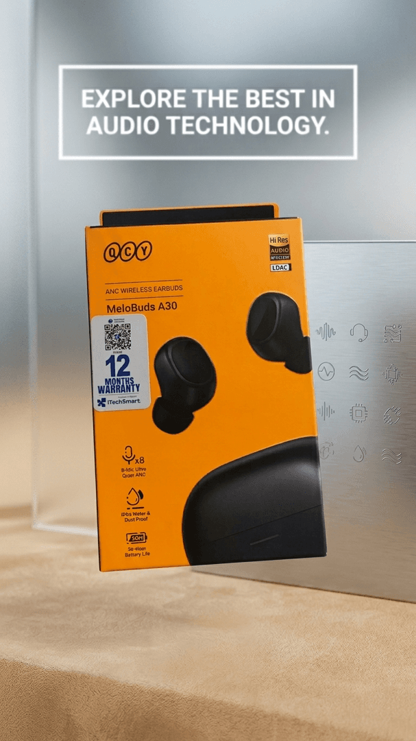 QCY MeloBuds A30 ANC Wireless Earbuds | Hi-Res Audio LDAC | 50H Battery | 8-Mic Noise Cancelling | IPX5 Waterproof | Official Warranty — image 1 of 3